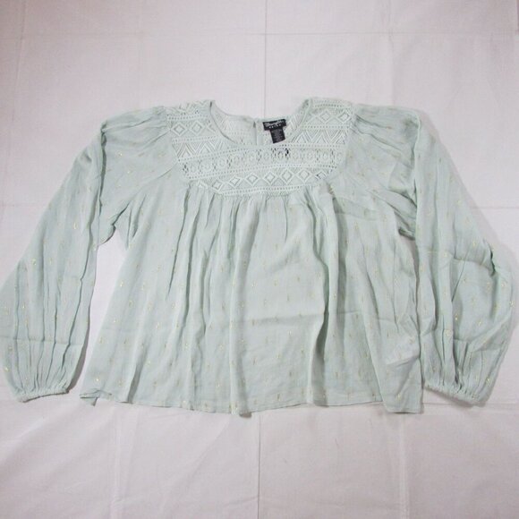 Wrangler Retro Women's XL Puff Long Sleeve Lace Neckline Shirt - Mint Green - Picture 2 of 5